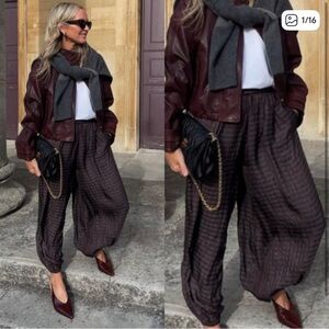 Zara Plaid Wide-Leg Balloon Pant - Casual Chic